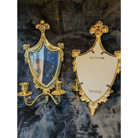 Vintage pair of mirrored,ornate,solid brass,French style ,Victorian candle sconc - Picture 1 of 7